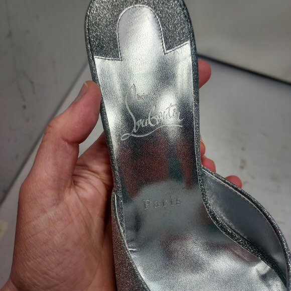 CHRISTIAN LOUBOUTIN Me Dolly Silver Glitter Mule Sandal - Picture 6 of 11